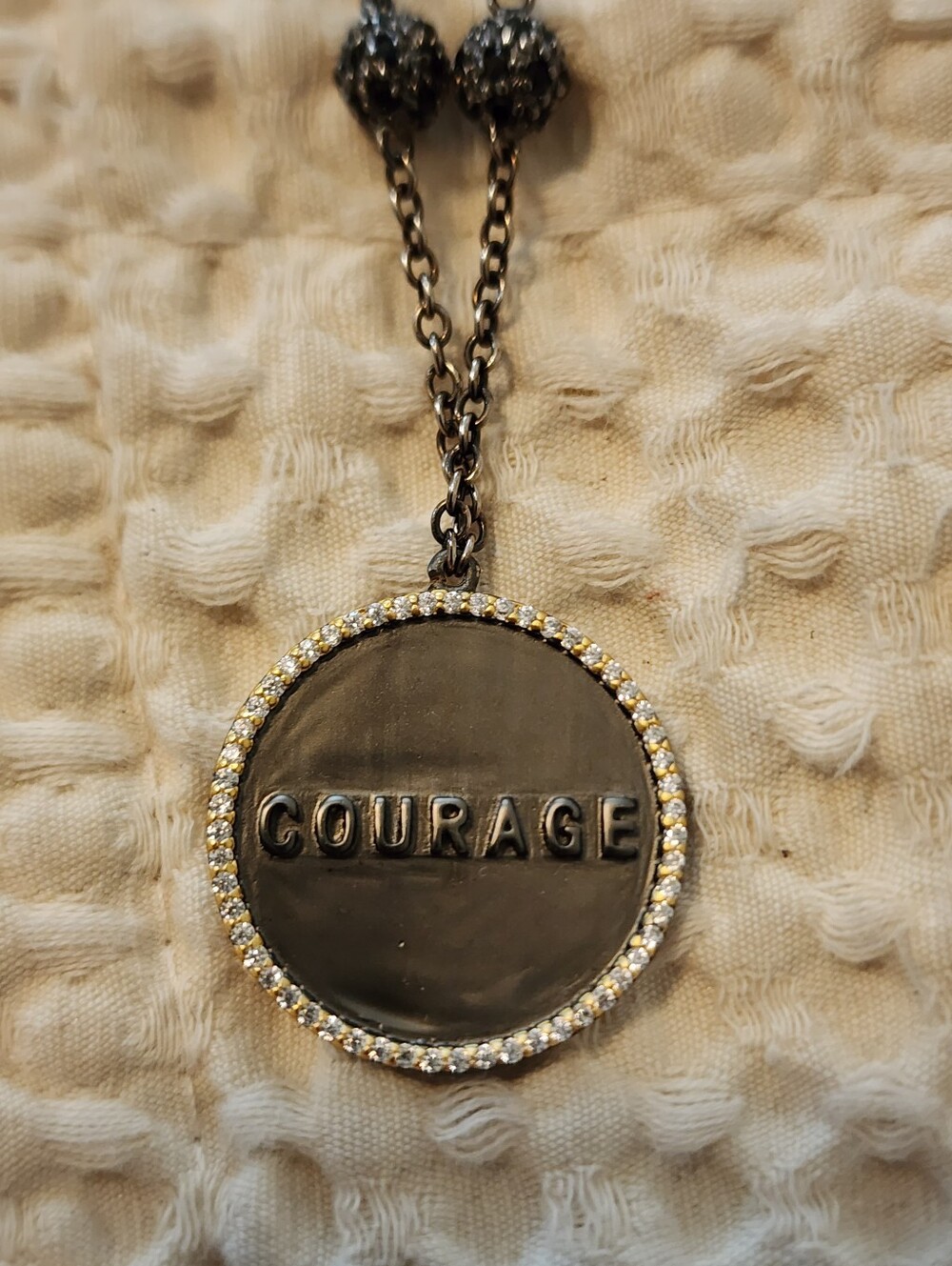 Freida Rothman Courage Round Pendant Necklace in Dark Brown Double Sided
